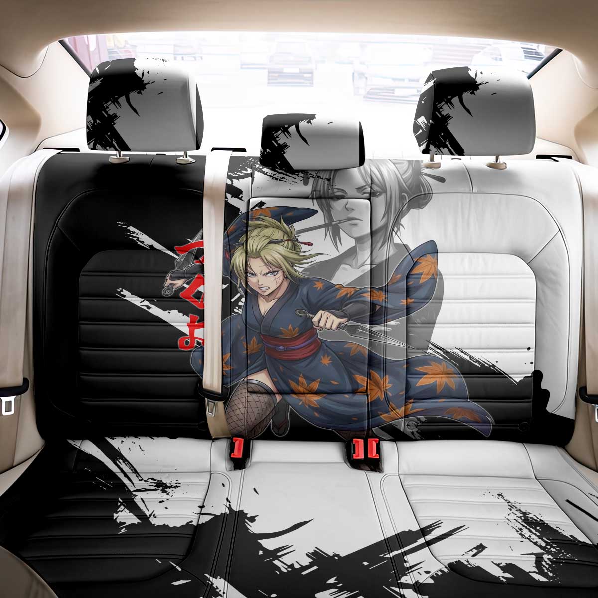 Tsukuyo Back Car Seat Cover Edo Shinobi Ink Brush Style
