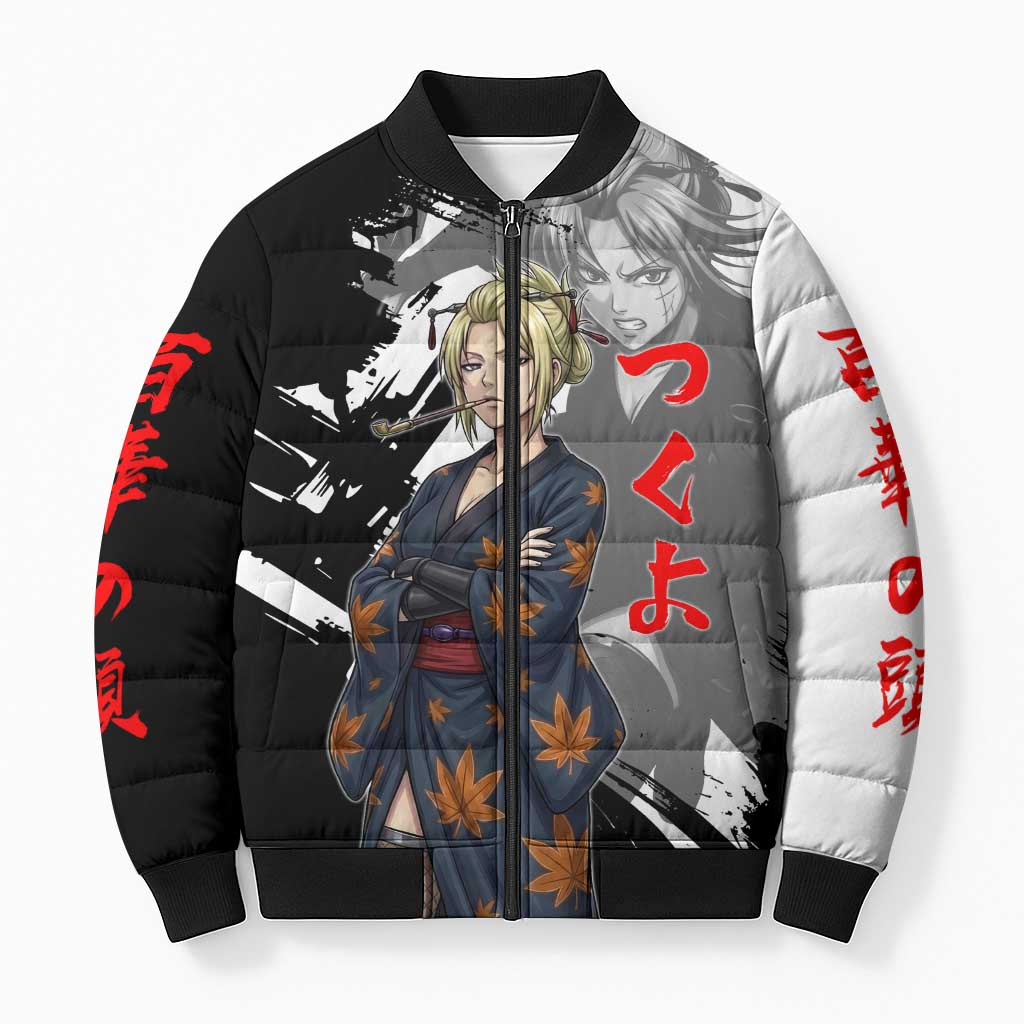 Tsukuyo Bomber Puffer Jacket Edo Shinobi Ink Brush Style