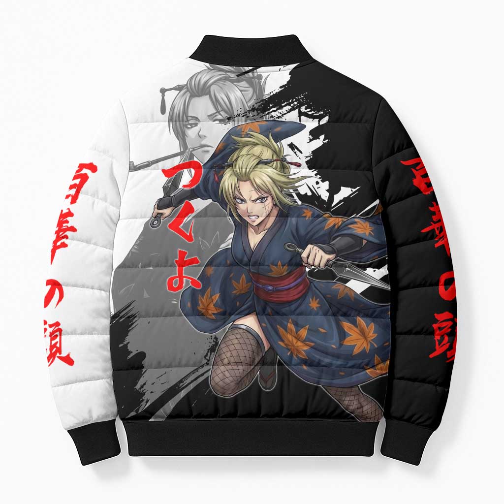 Tsukuyo Bomber Puffer Jacket Edo Shinobi Ink Brush Style