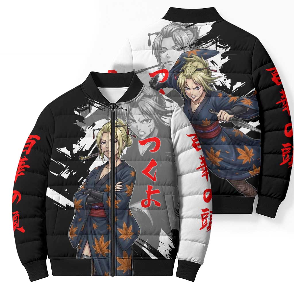 Tsukuyo Bomber Puffer Jacket Edo Shinobi Ink Brush Style