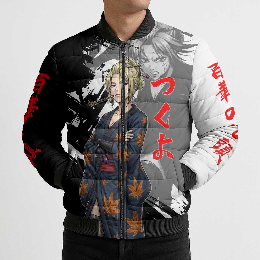 Tsukuyo Bomber Puffer Jacket Edo Shinobi Ink Brush Style