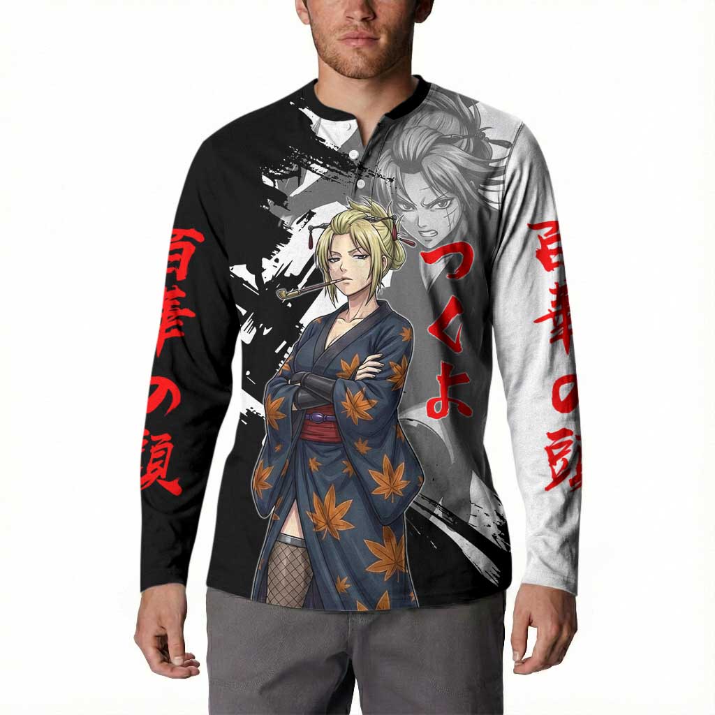 Tsukuyo Button Sweatshirt Edo Shinobi Ink Brush Style