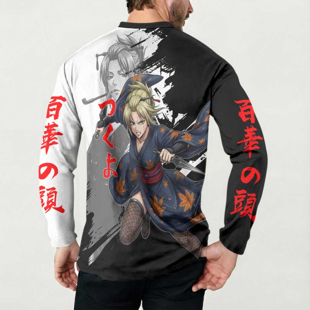 Tsukuyo Button Sweatshirt Edo Shinobi Ink Brush Style