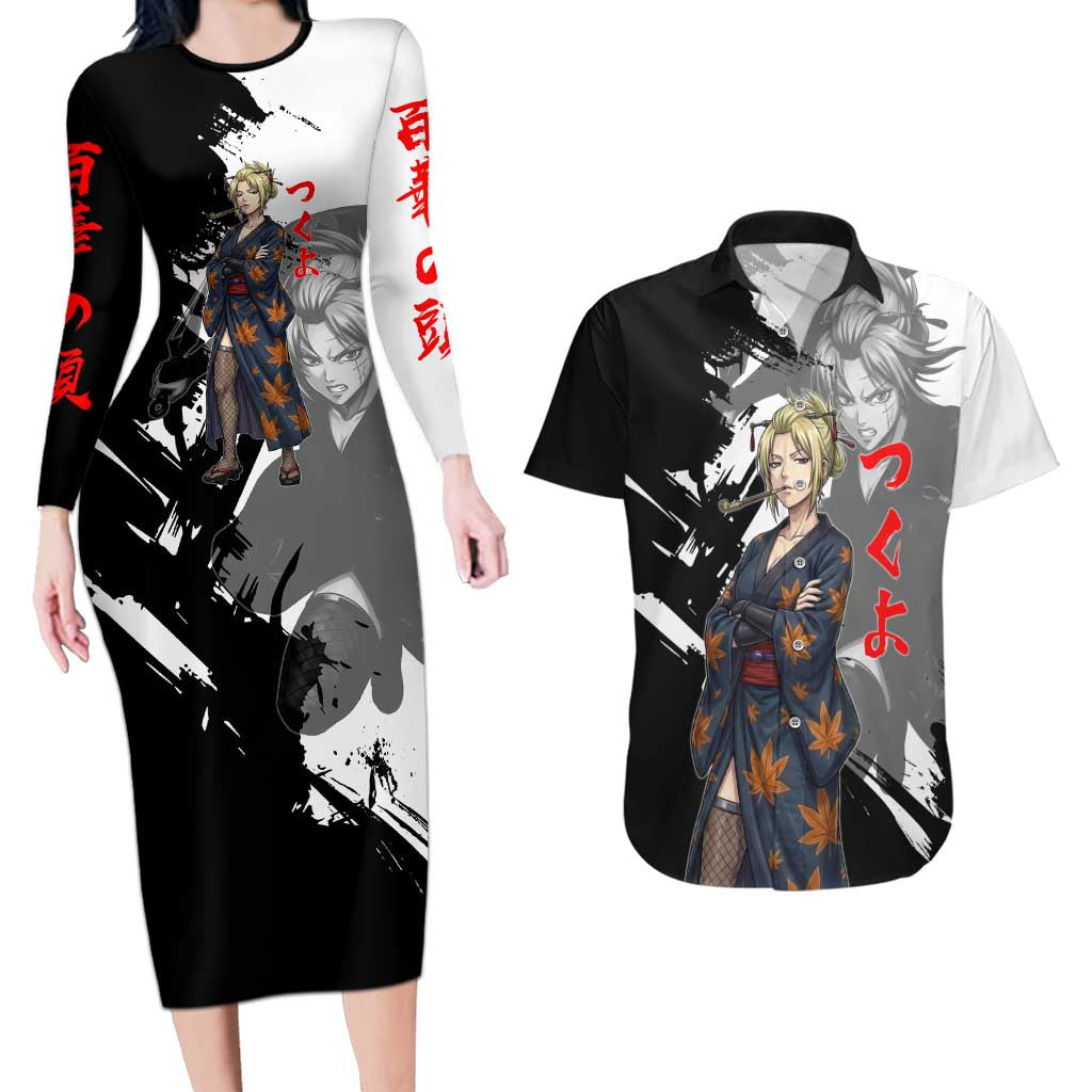 Tsukuyo Couples Matching Long Sleeve Bodycon Dress and Hawaiian Shirt Edo Shinobi Ink Brush Style