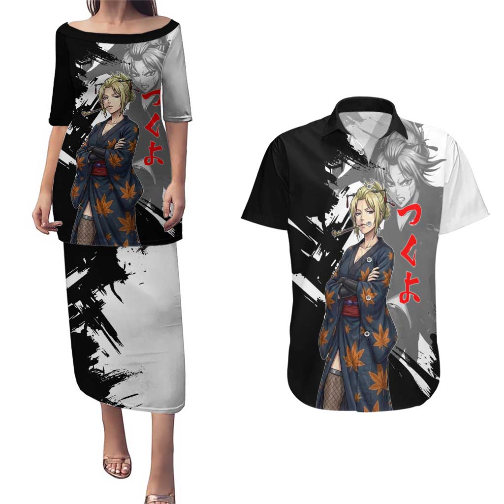 Tsukuyo Couples Matching Puletasi and Hawaiian Shirt Edo Shinobi Ink Brush Style