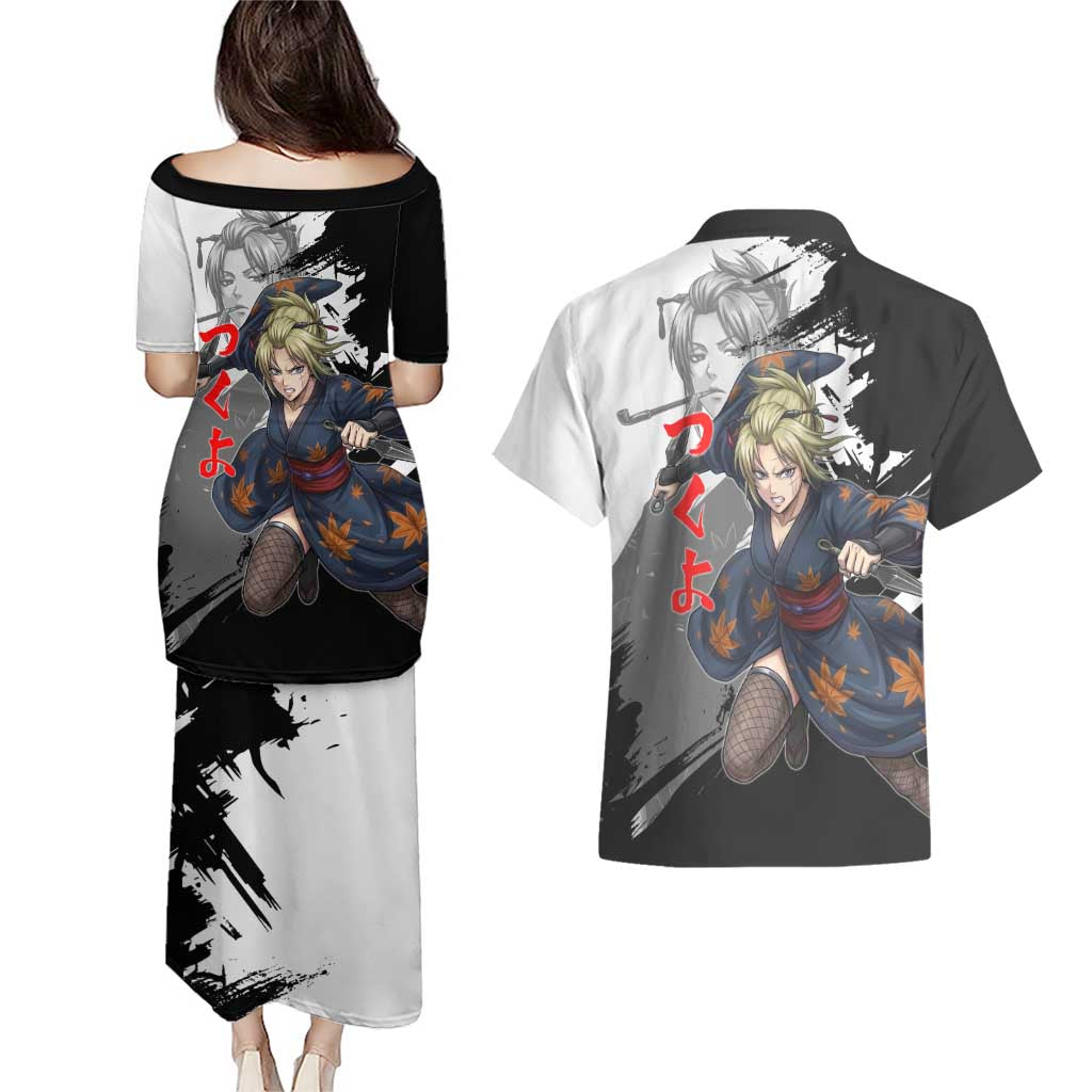 Tsukuyo Couples Matching Puletasi and Hawaiian Shirt Edo Shinobi Ink Brush Style