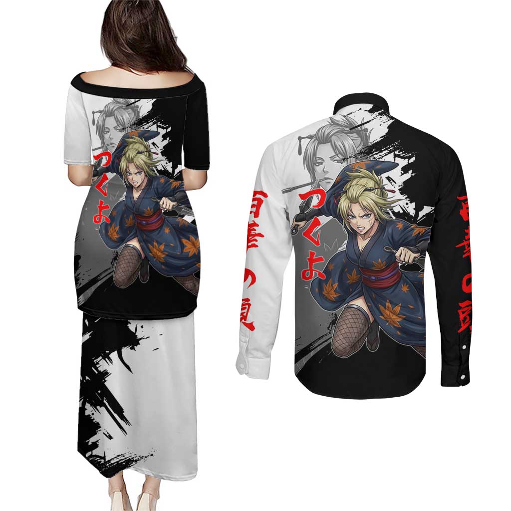 Tsukuyo Couples Matching Puletasi and Long Sleeve Button Shirt Edo Shinobi Ink Brush Style