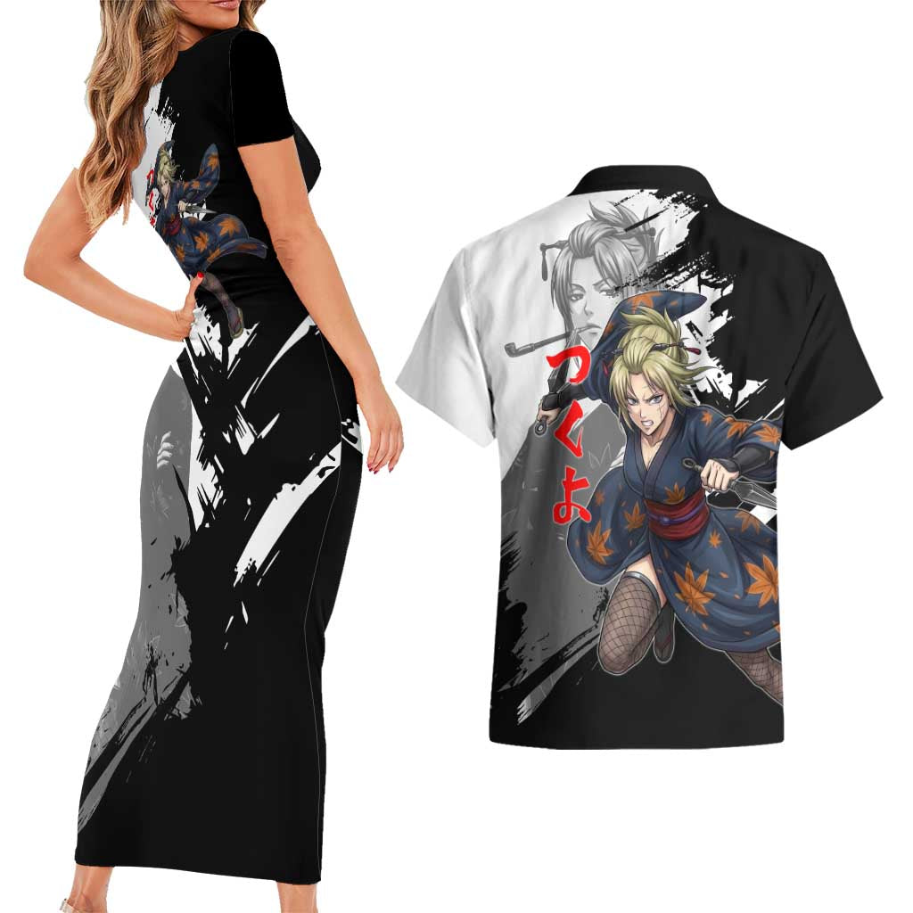Tsukuyo Couples Matching Short Sleeve Bodycon Dress and Hawaiian Shirt Edo Shinobi Ink Brush Style