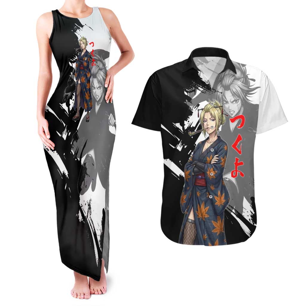 Tsukuyo Couples Matching Tank Maxi Dress and Hawaiian Shirt Edo Shinobi Ink Brush Style