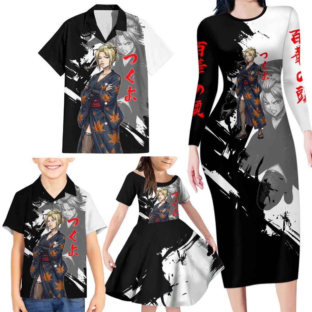 Tsukuyo Family Matching Long Sleeve Bodycon Dress and Hawaiian Shirt Edo Shinobi Ink Brush Style