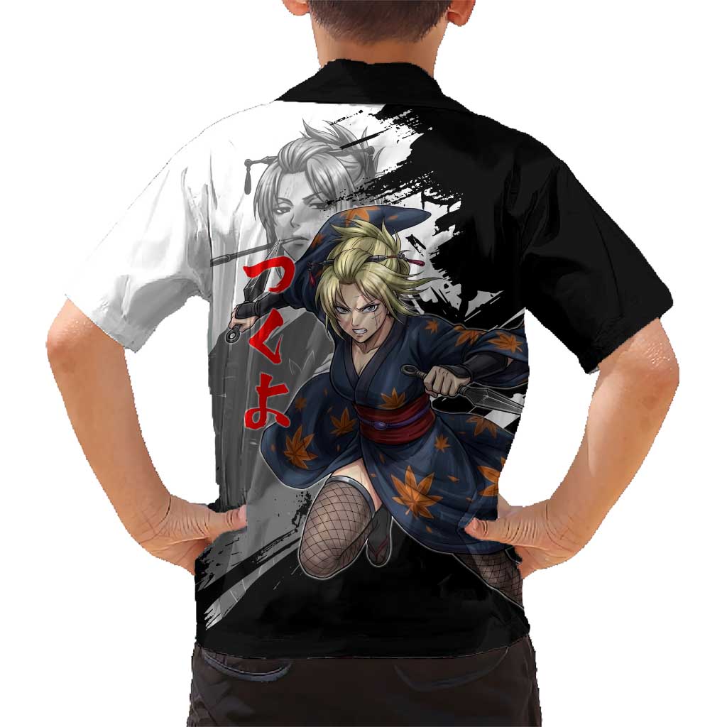 Tsukuyo Family Matching Long Sleeve Bodycon Dress and Hawaiian Shirt Edo Shinobi Ink Brush Style