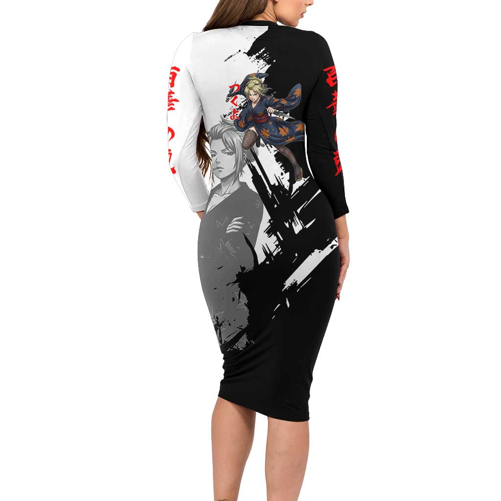 Tsukuyo Family Matching Long Sleeve Bodycon Dress and Hawaiian Shirt Edo Shinobi Ink Brush Style
