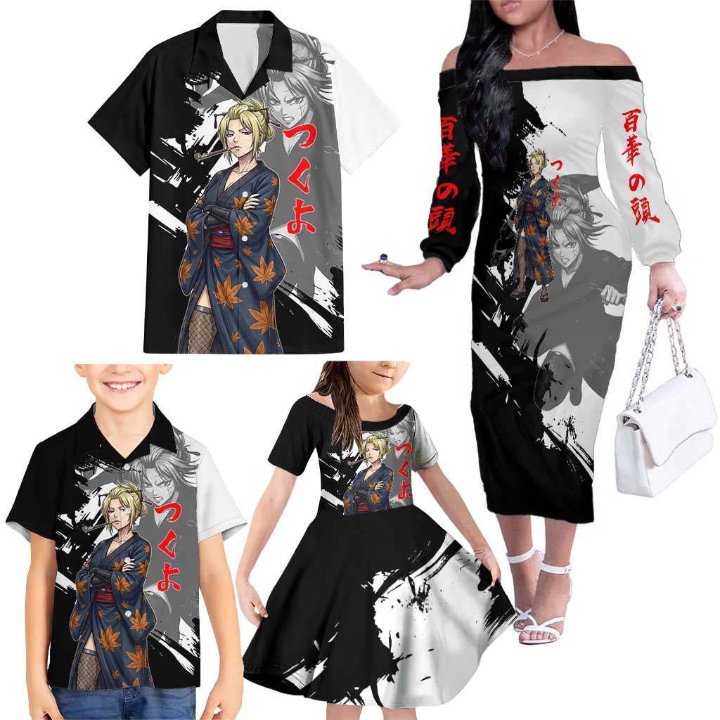 Tsukuyo Family Matching Off The Shoulder Long Sleeve Dress and Hawaiian Shirt Edo Shinobi Ink Brush Style