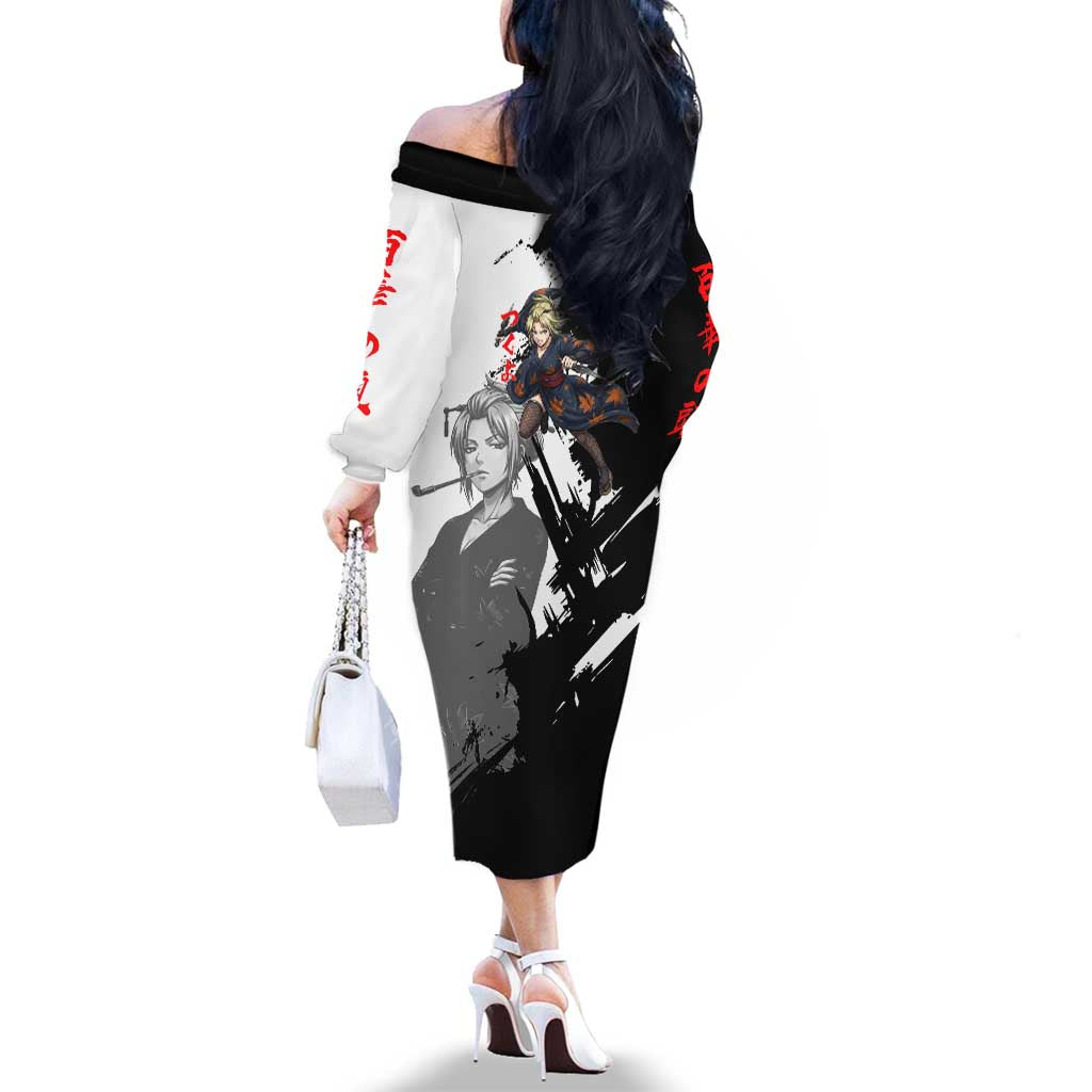 Tsukuyo Family Matching Off The Shoulder Long Sleeve Dress and Hawaiian Shirt Edo Shinobi Ink Brush Style