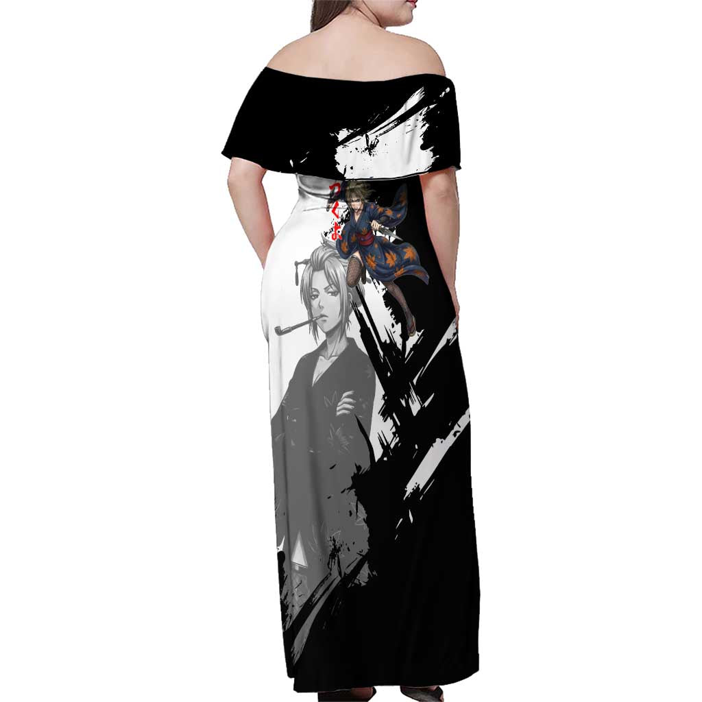 Tsukuyo Family Matching Off Shoulder Maxi Dress and Hawaiian Shirt Edo Shinobi Ink Brush Style