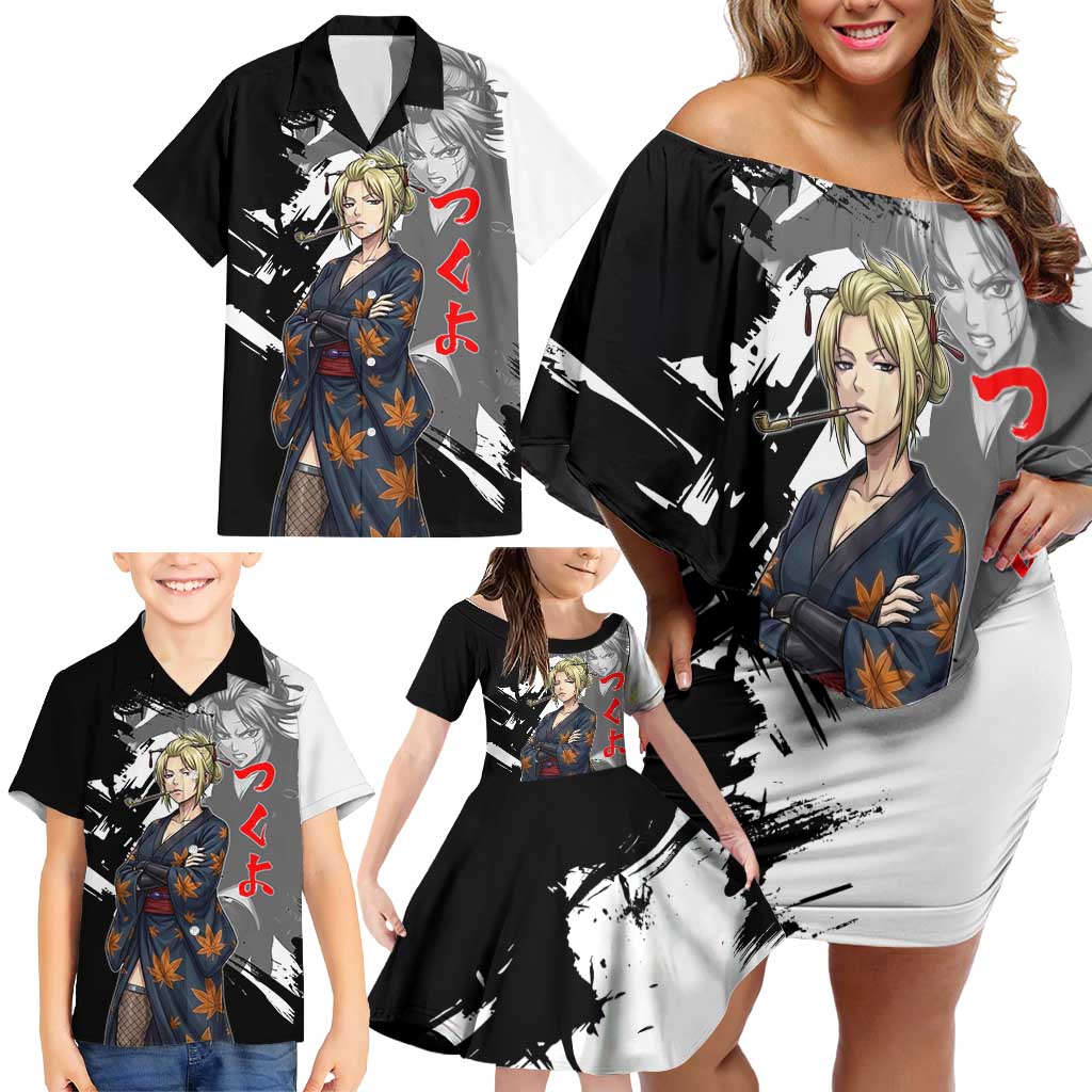 Tsukuyo Family Matching Off Shoulder Short Dress and Hawaiian Shirt Edo Shinobi Ink Brush Style