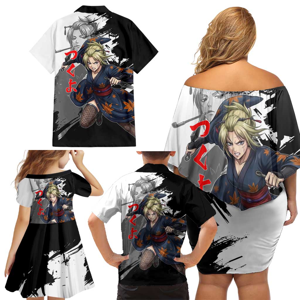 Tsukuyo Family Matching Off Shoulder Short Dress and Hawaiian Shirt Edo Shinobi Ink Brush Style