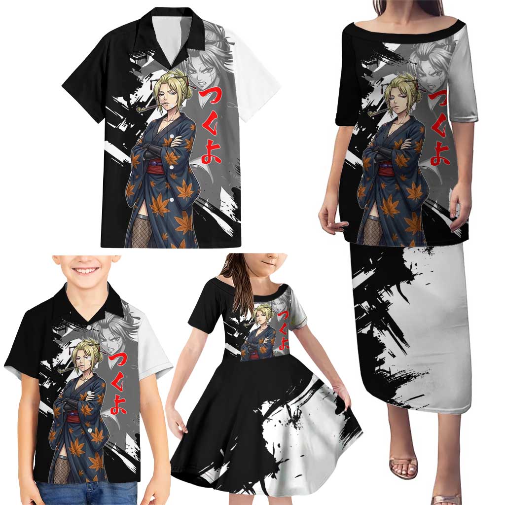 Tsukuyo Family Matching Puletasi and Hawaiian Shirt Edo Shinobi Ink Brush Style