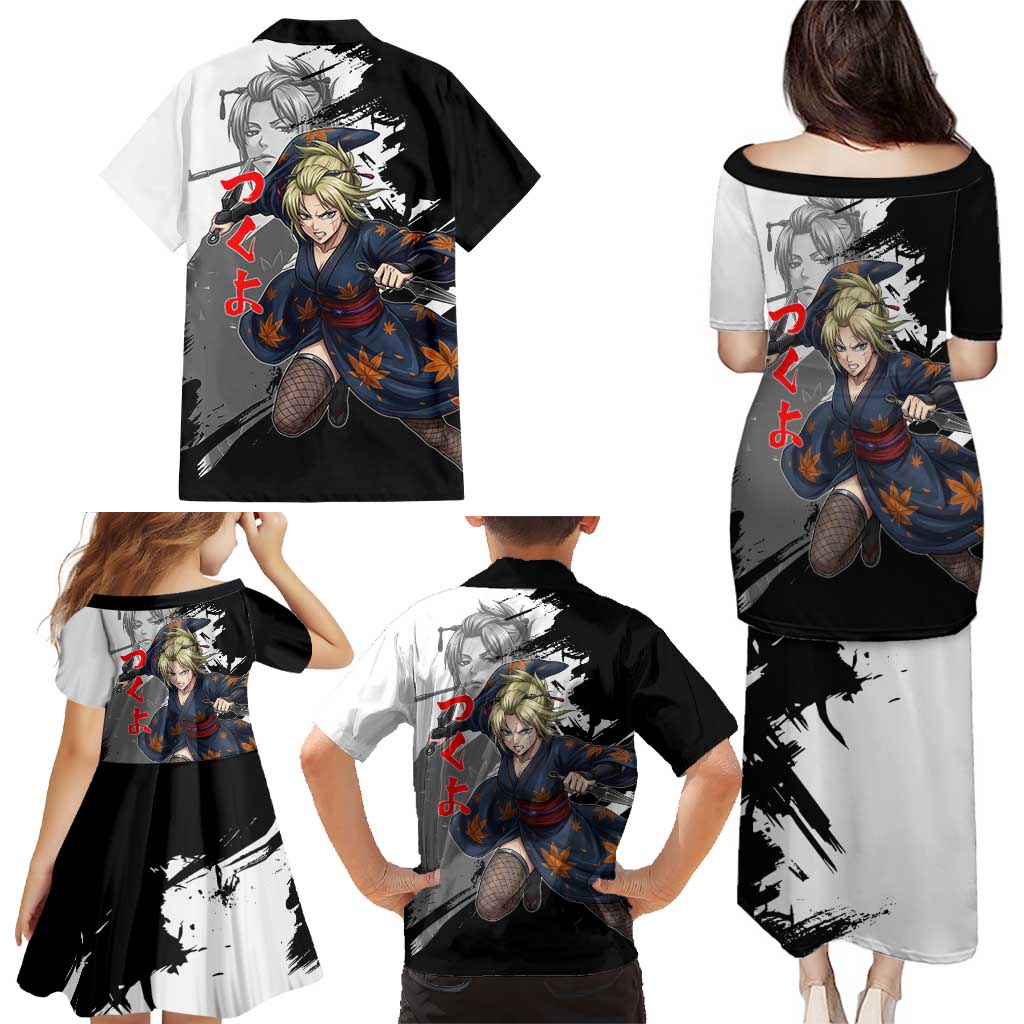Tsukuyo Family Matching Puletasi and Hawaiian Shirt Edo Shinobi Ink Brush Style