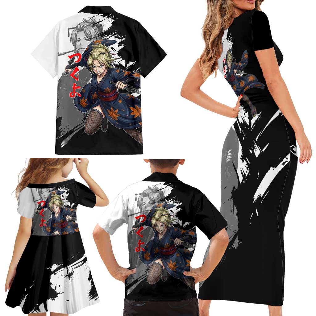 Tsukuyo Family Matching Short Sleeve Bodycon Dress and Hawaiian Shirt Edo Shinobi Ink Brush Style
