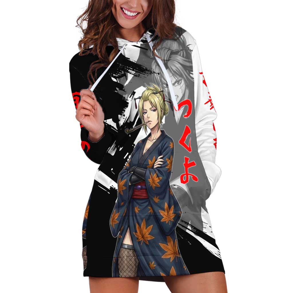 Tsukuyo Hoodie Dress Edo Shinobi Ink Brush Style