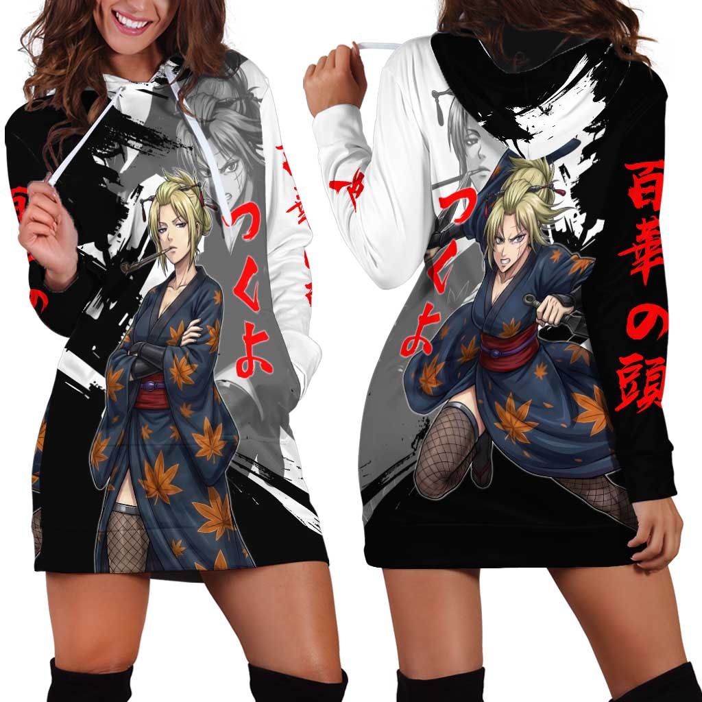 Tsukuyo Hoodie Dress Edo Shinobi Ink Brush Style