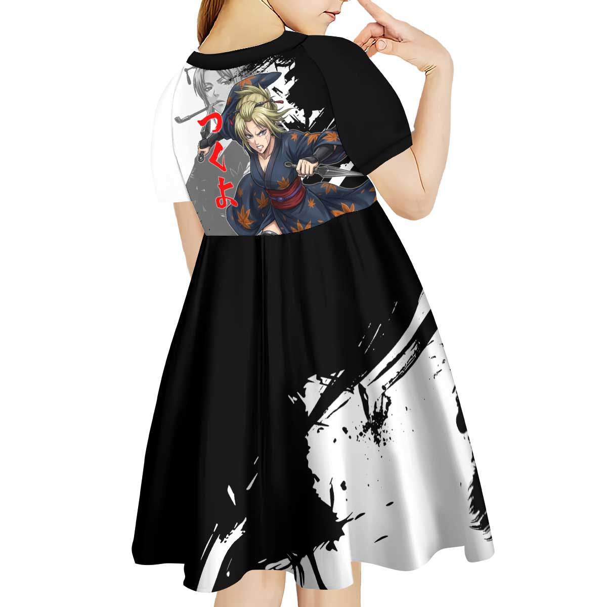 Tsukuyo Kid Short Sleeve Dress Edo Shinobi Ink Brush Style
