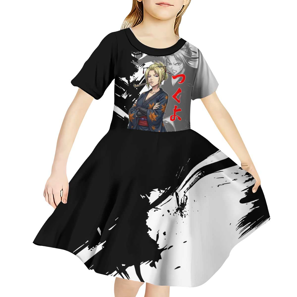 Tsukuyo Kid Short Sleeve Dress Edo Shinobi Ink Brush Style