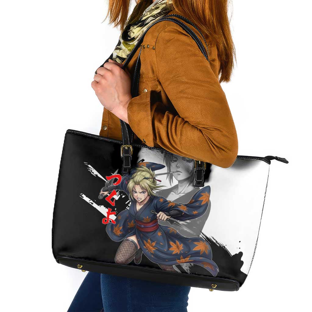Tsukuyo Leather Tote Bag Edo Shinobi Ink Brush Style
