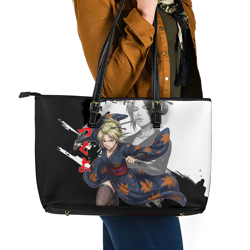 Tsukuyo Leather Tote Bag Edo Shinobi Ink Brush Style