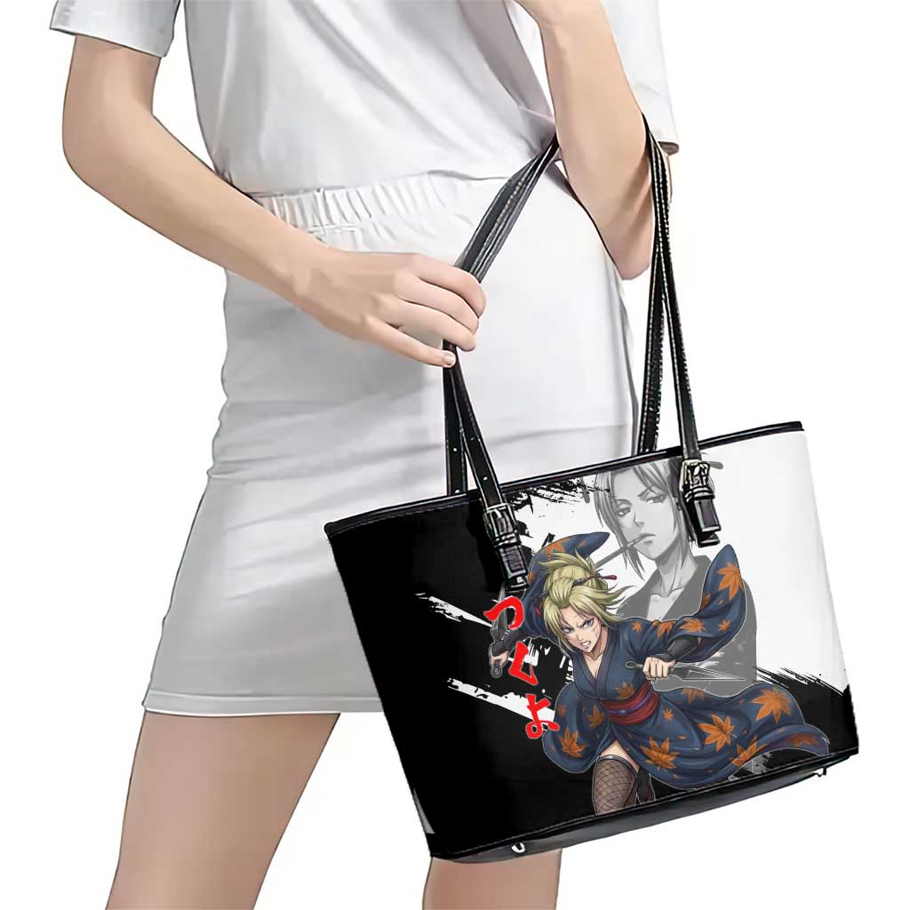 Tsukuyo Leather Tote Bag Edo Shinobi Ink Brush Style