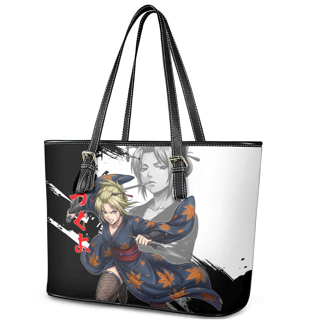 Tsukuyo Leather Tote Bag Edo Shinobi Ink Brush Style