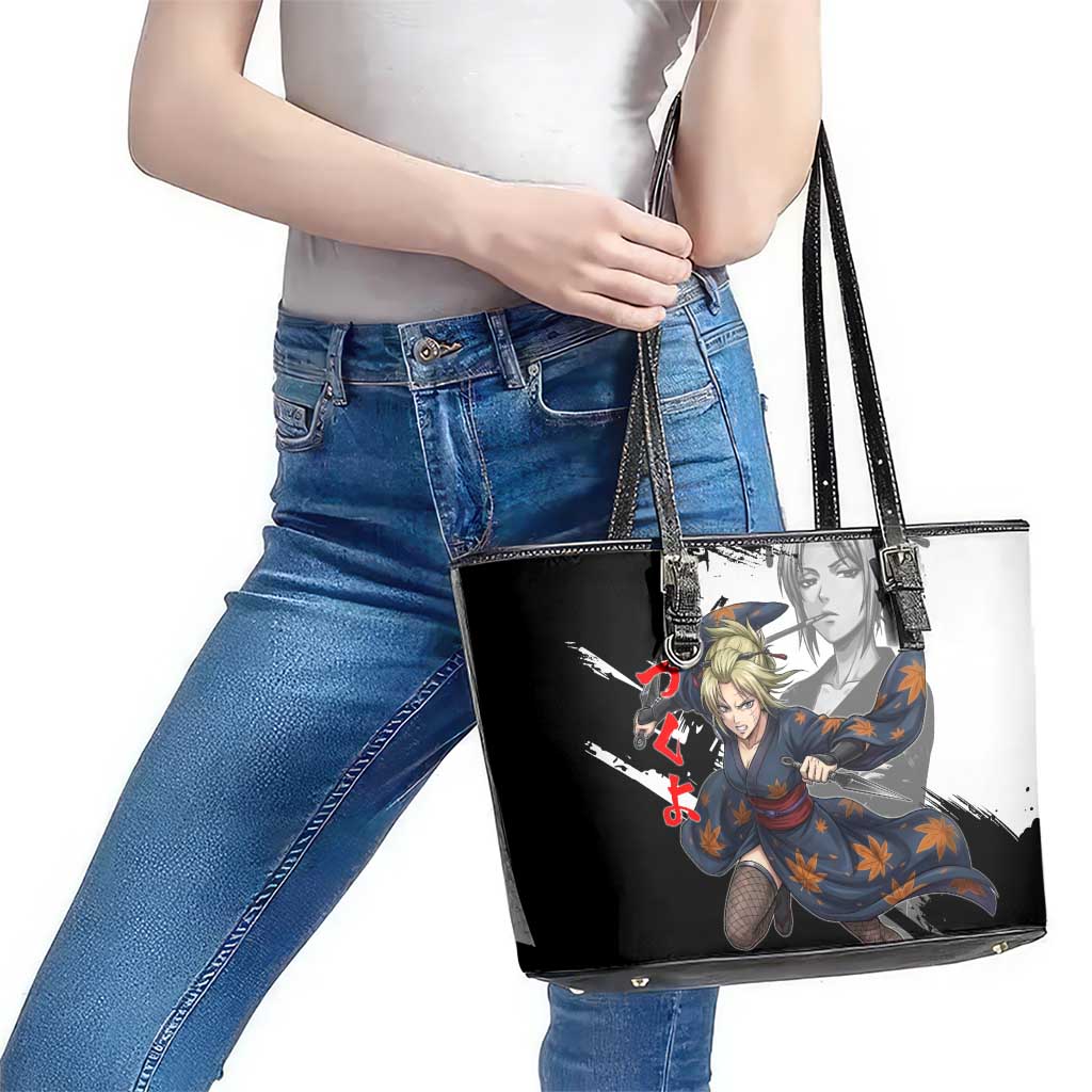 Tsukuyo Leather Tote Bag Edo Shinobi Ink Brush Style