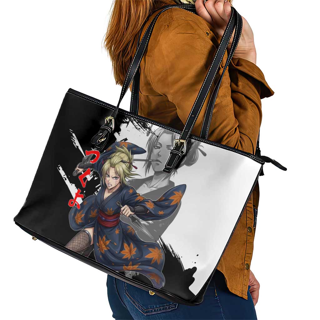 Tsukuyo Leather Tote Bag Edo Shinobi Ink Brush Style