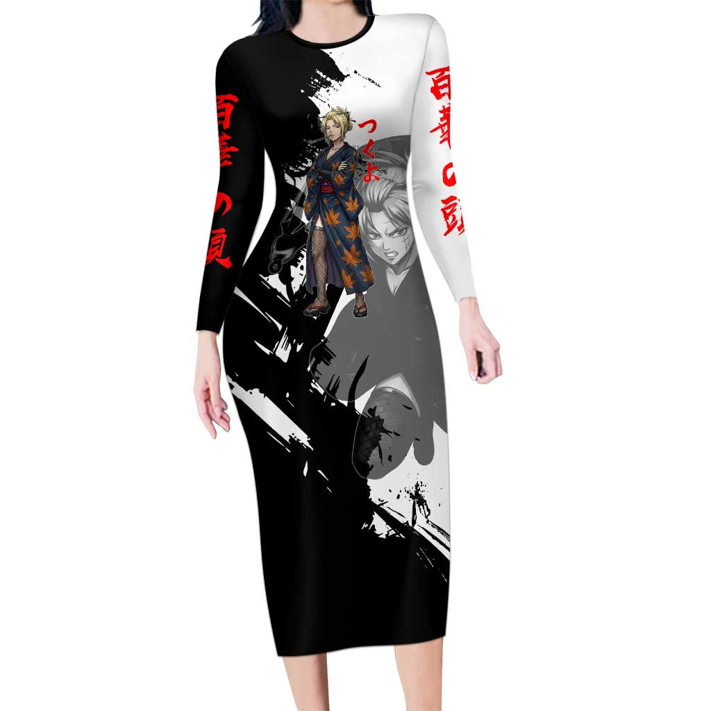 Tsukuyo Long Sleeve Bodycon Dress Edo Shinobi Ink Brush Style