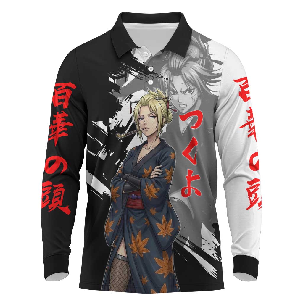 Tsukuyo Long Sleeve Polo Shirt Edo Shinobi Ink Brush Style