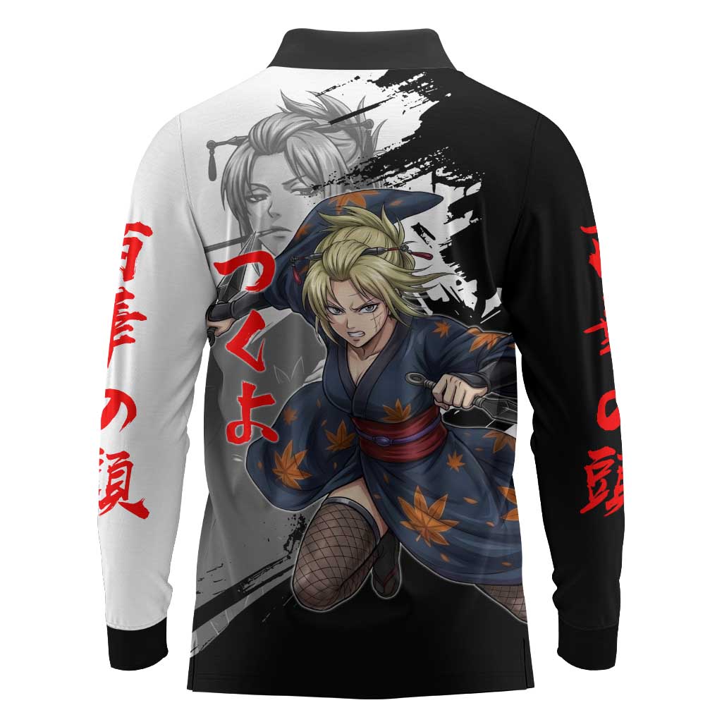 Tsukuyo Long Sleeve Polo Shirt Edo Shinobi Ink Brush Style