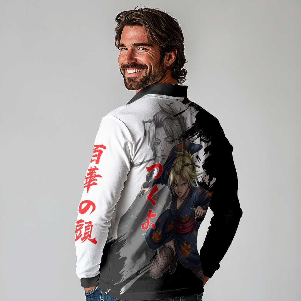 Tsukuyo Long Sleeve Polo Shirt Edo Shinobi Ink Brush Style