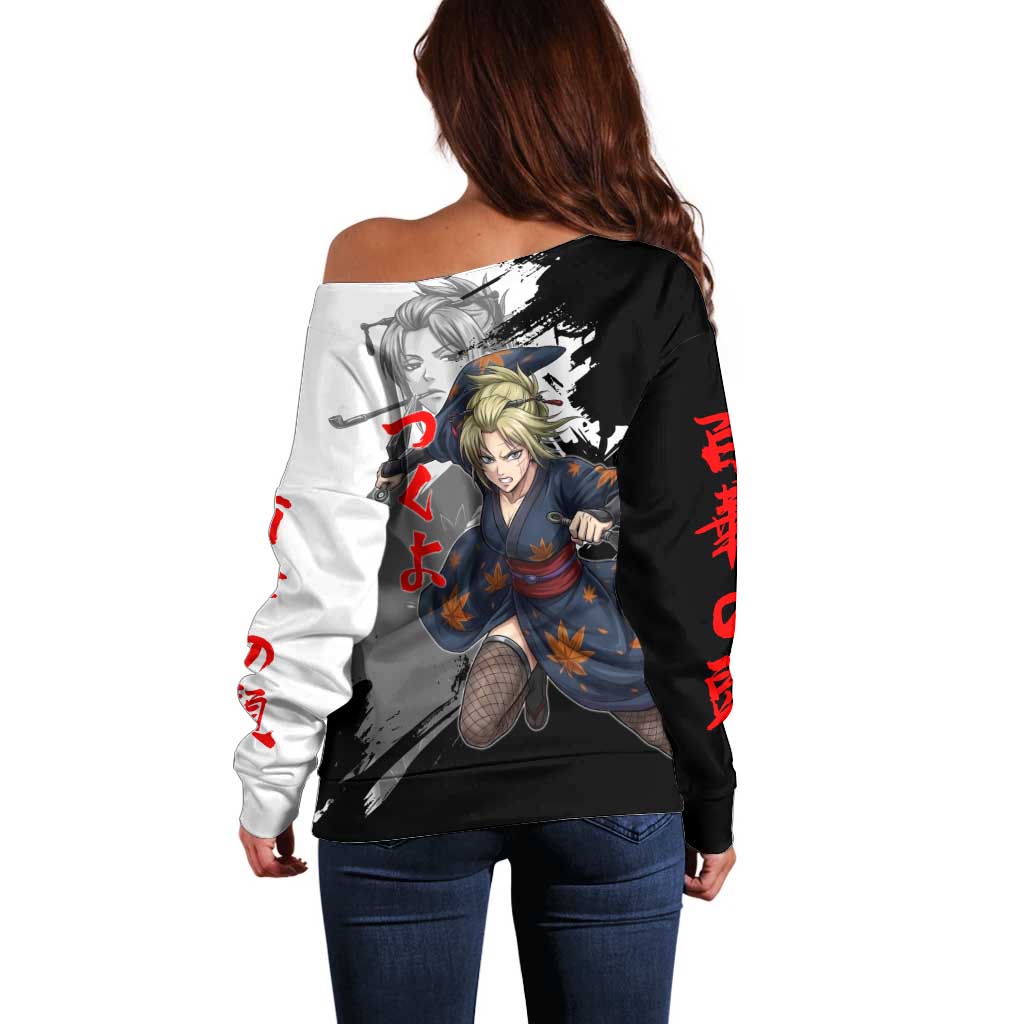 Tsukuyo Off Shoulder Sweater Edo Shinobi Ink Brush Style