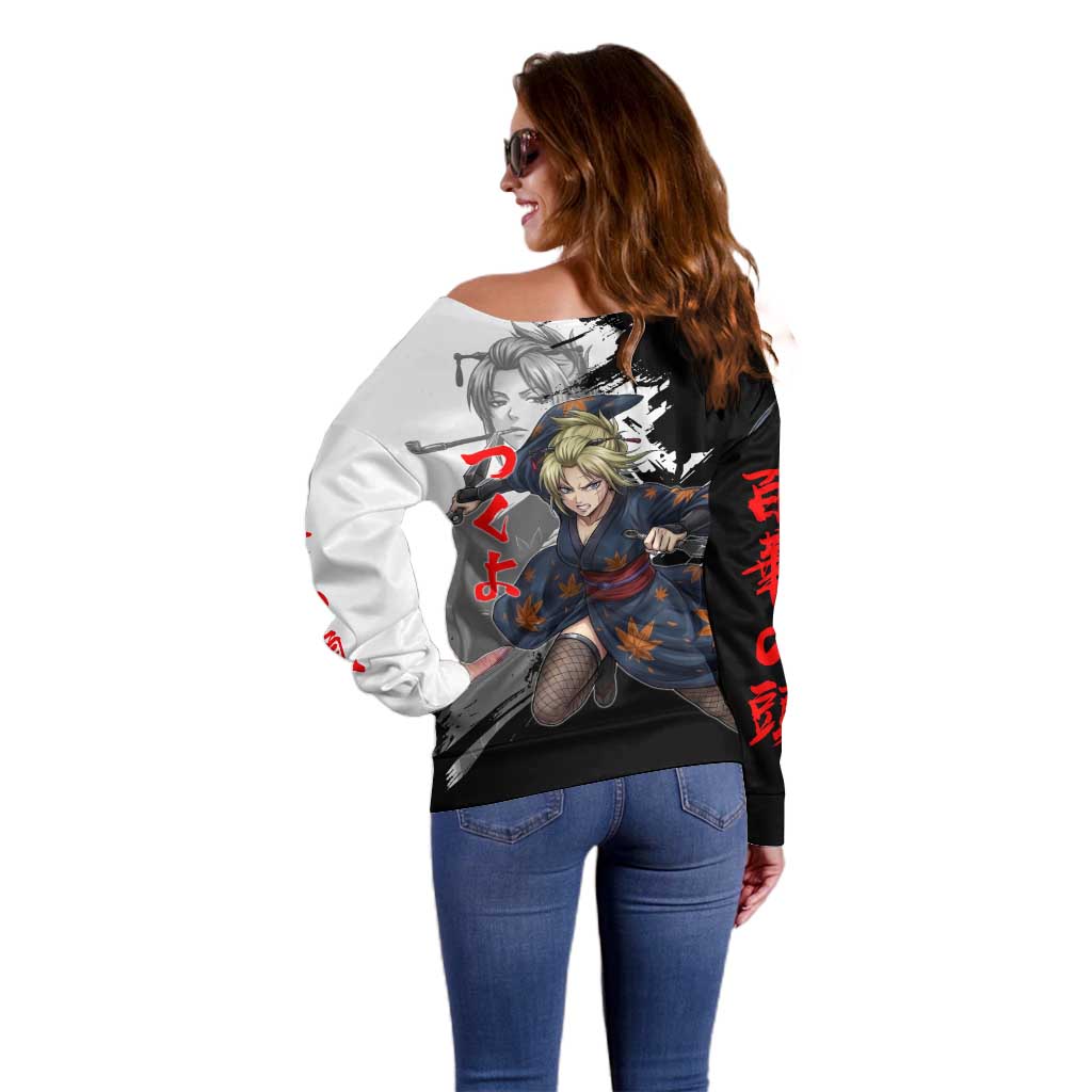 Tsukuyo Off Shoulder Sweater Edo Shinobi Ink Brush Style