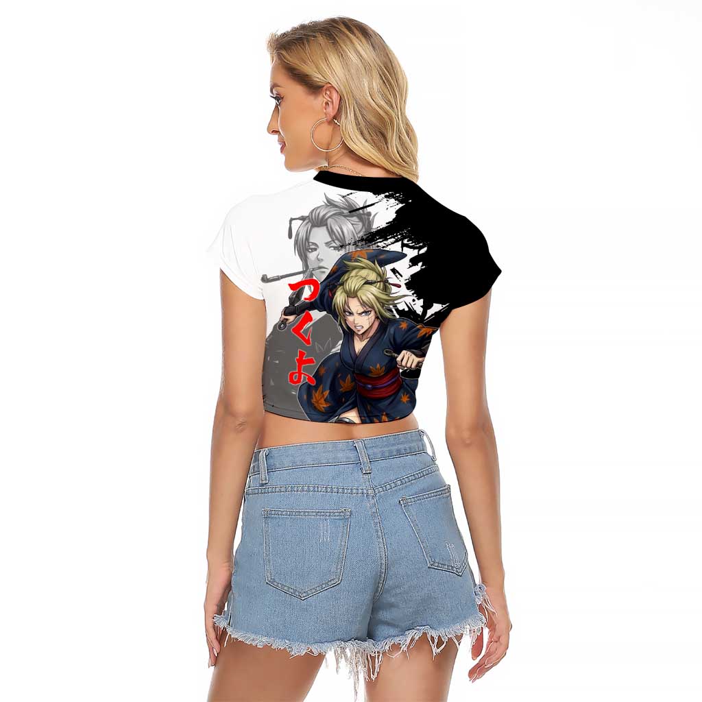 Tsukuyo Raglan Cropped T Shirt Edo Shinobi Ink Brush Style
