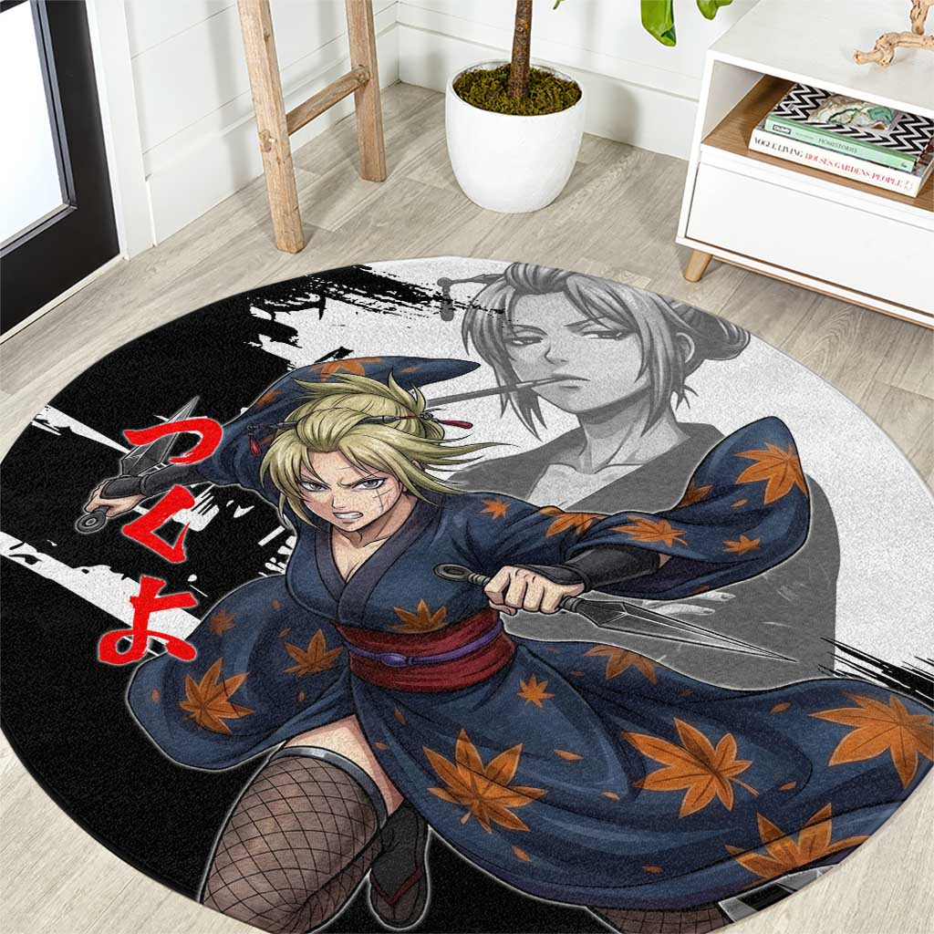 Tsukuyo Round Carpet Edo Shinobi Ink Brush Style