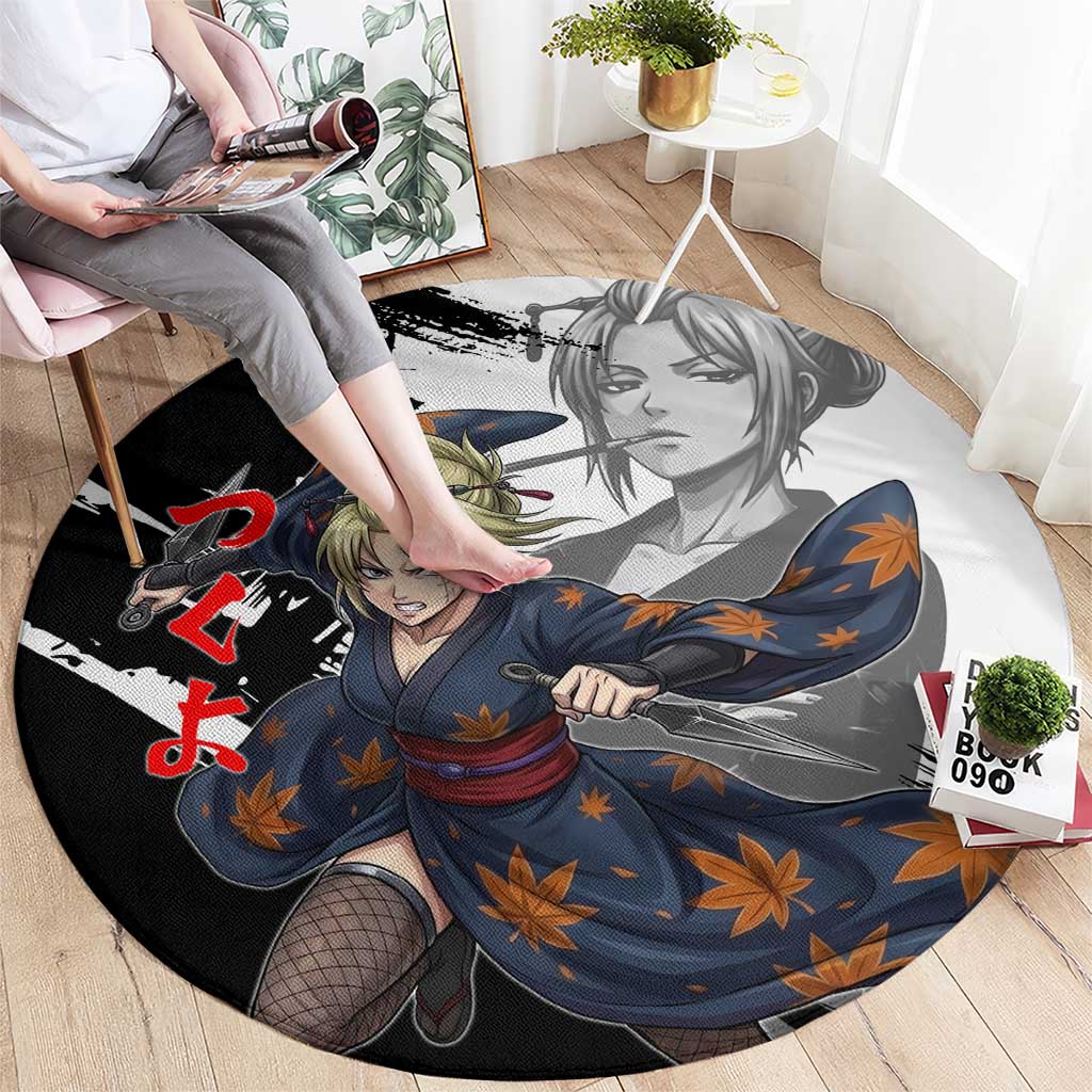 Tsukuyo Round Carpet Edo Shinobi Ink Brush Style