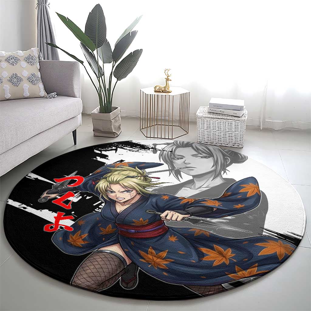 Tsukuyo Round Carpet Edo Shinobi Ink Brush Style