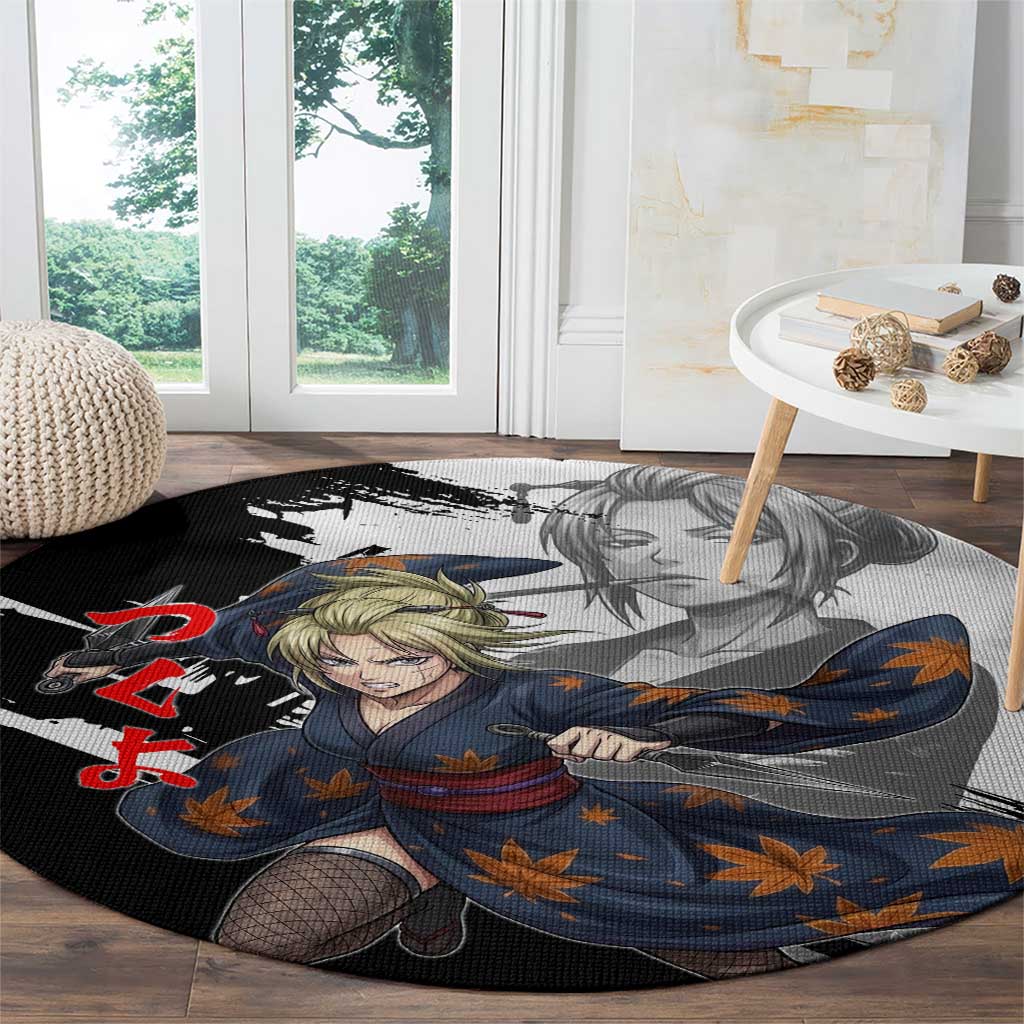 Tsukuyo Round Carpet Edo Shinobi Ink Brush Style