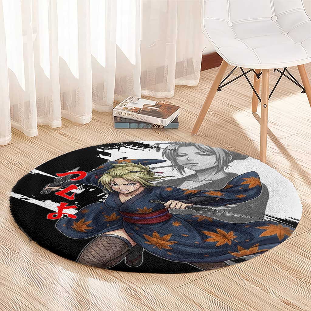 Tsukuyo Round Carpet Edo Shinobi Ink Brush Style