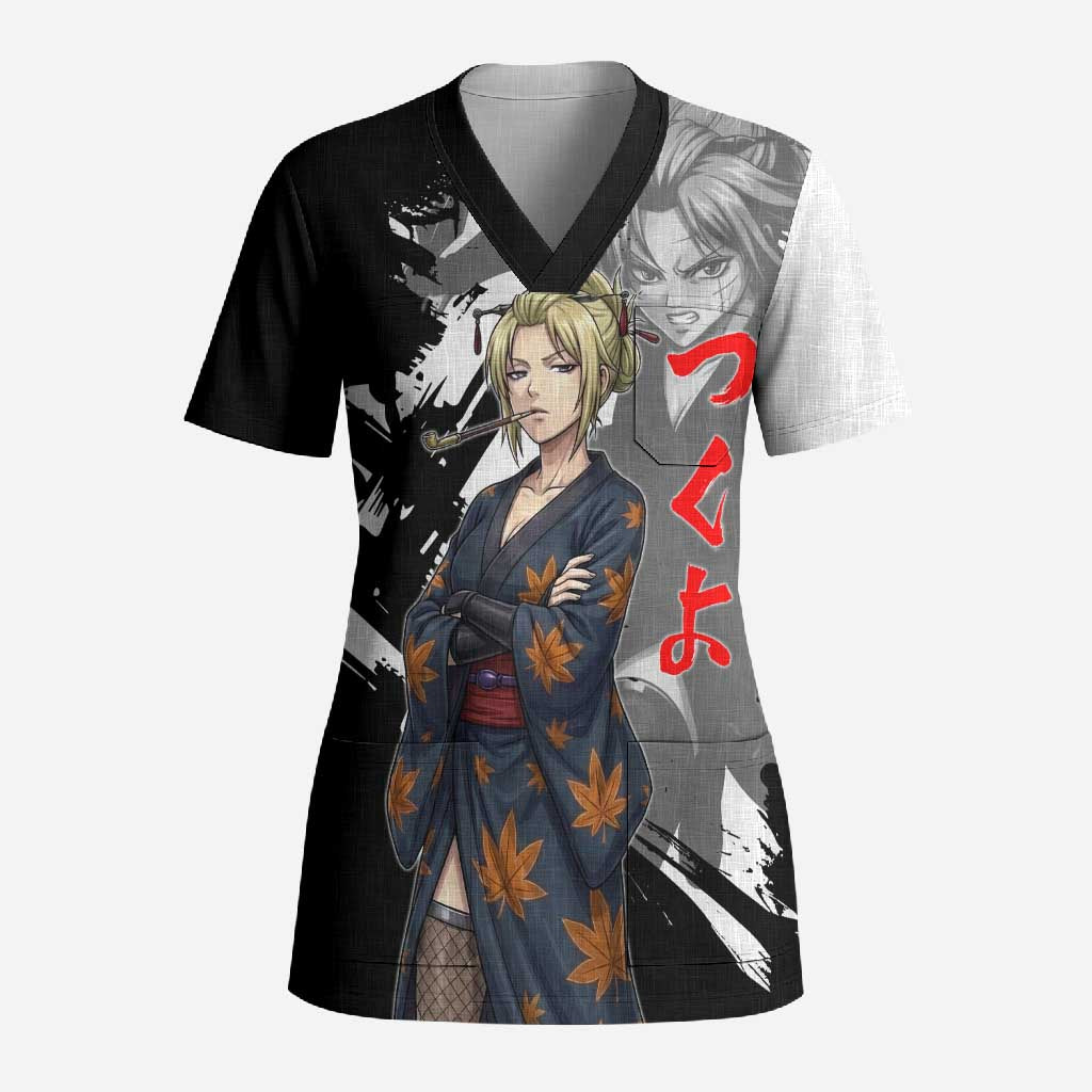 Tsukuyo Scrub Top Edo Shinobi Ink Brush Style