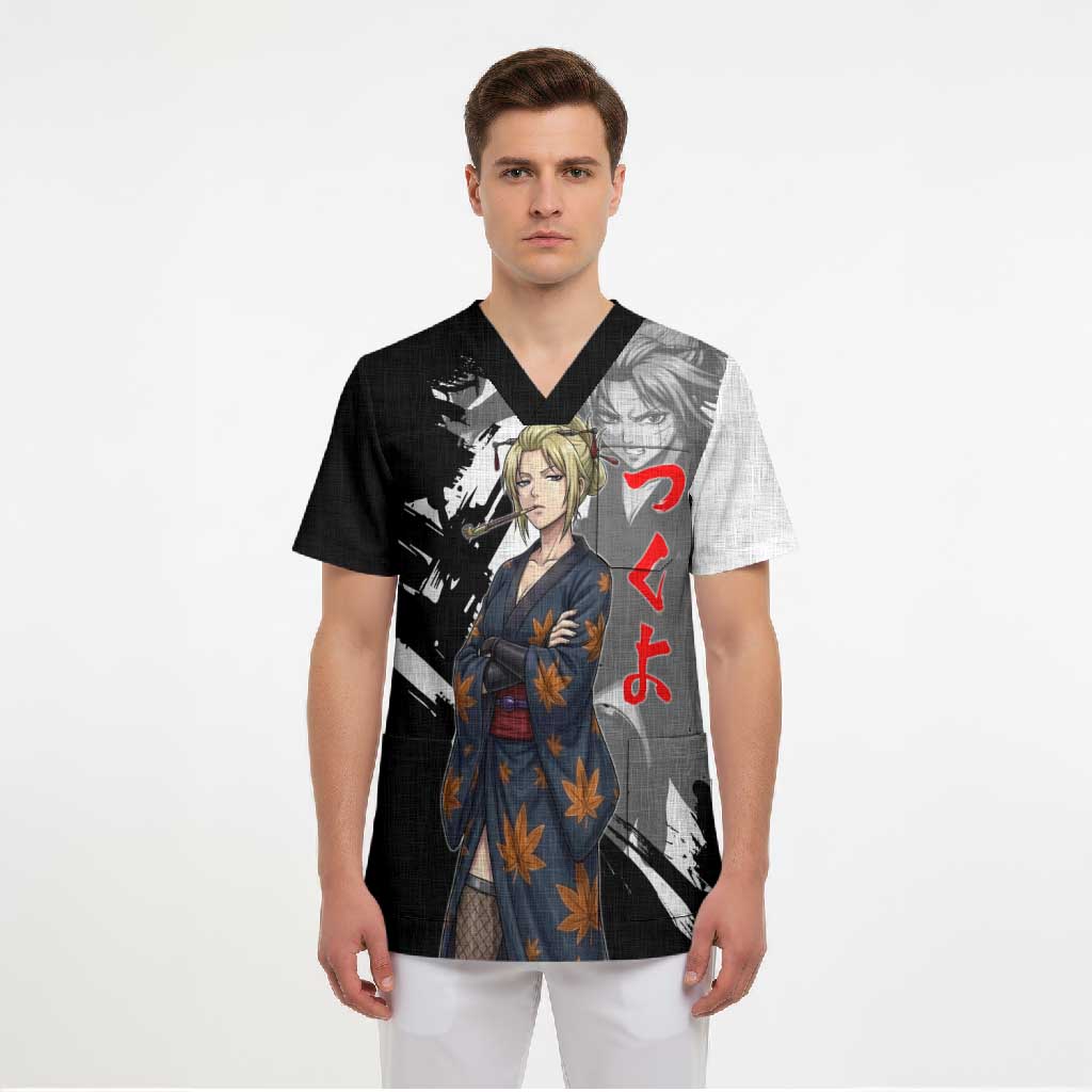 Tsukuyo Scrub Top Edo Shinobi Ink Brush Style