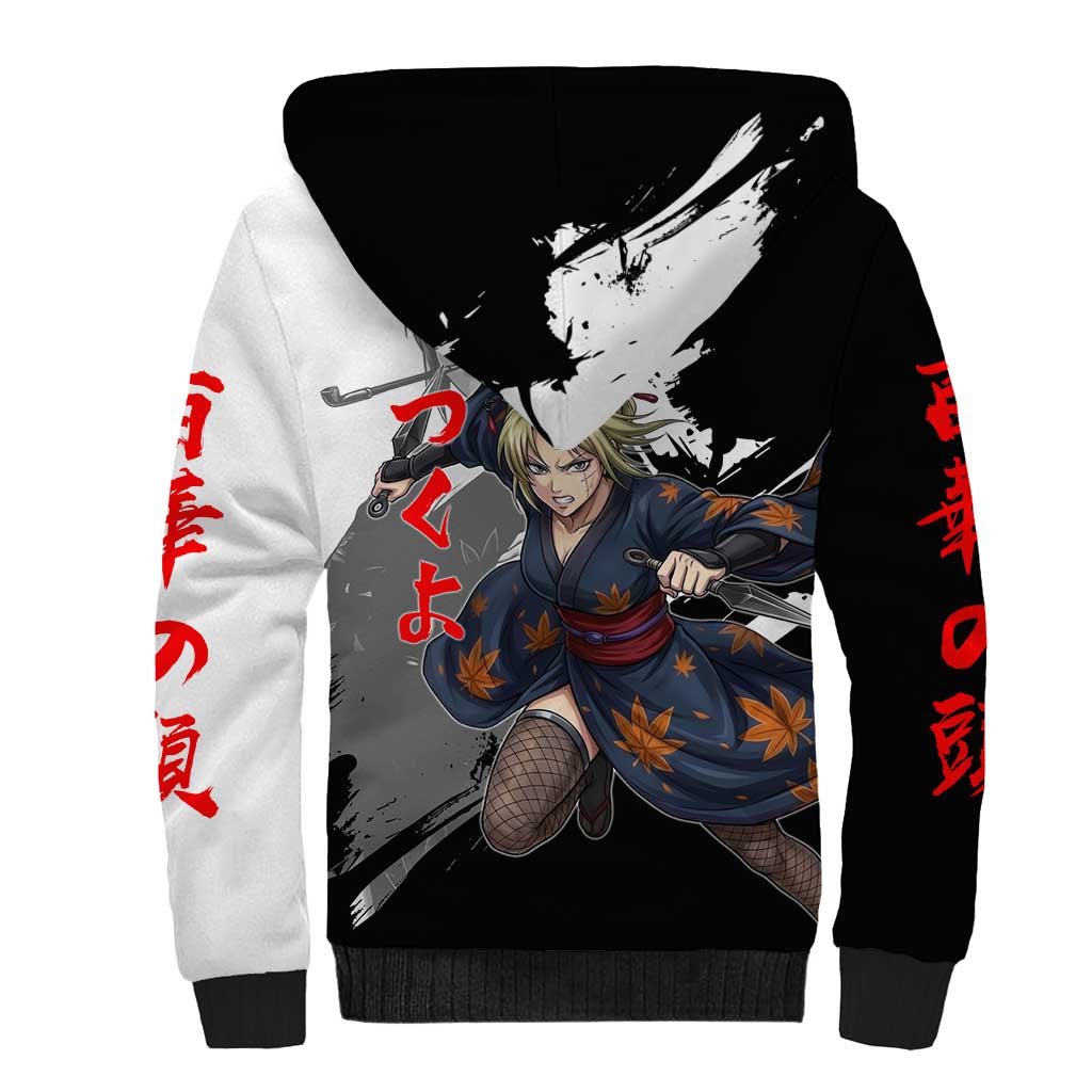 Tsukuyo Sherpa Hoodie Edo Shinobi Ink Brush Style