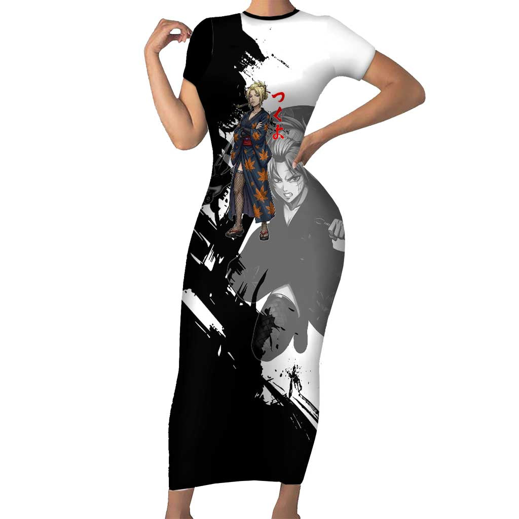 Tsukuyo Short Sleeve Bodycon Dress Edo Shinobi Ink Brush Style